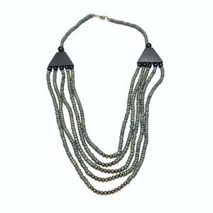 Vintage Slate Blue Beaded Neaklace Statement Jewelry Costume